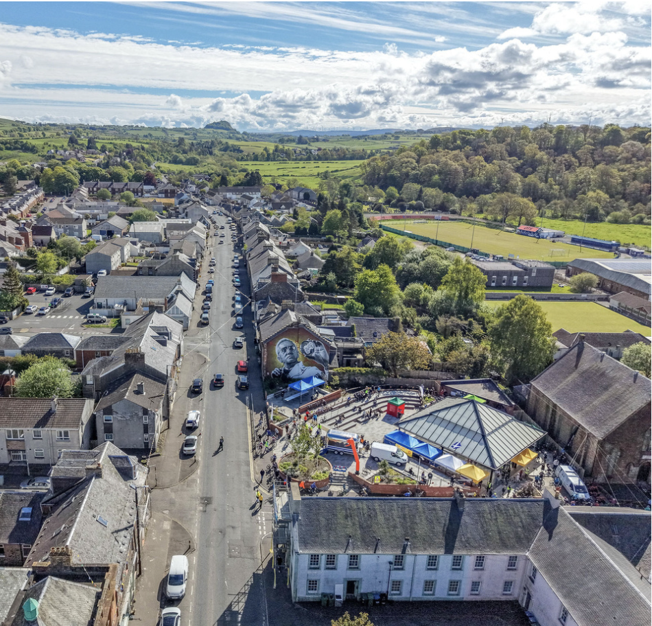 View across Darvel town centre towards the Irvine Valley