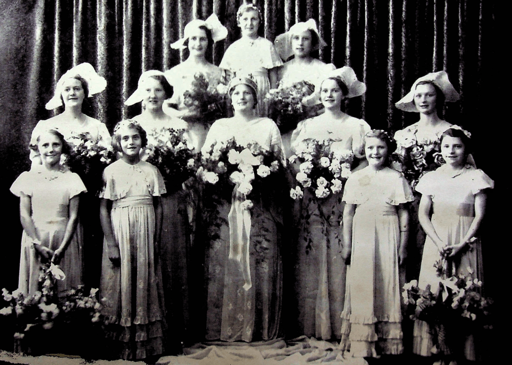 Mary Hopkins and her party at the 1936 Lace Queen ceremony